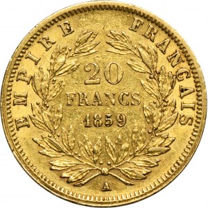 Frankreich, Napoleon III, 20 Francs Paris 1859 A