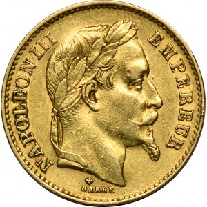 Frankreich, Napoleon III, 20 Francs Strasbourg 1869 BB