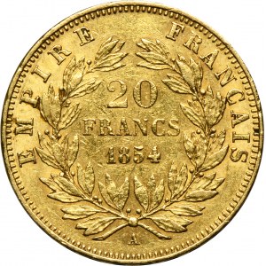 Frankreich, Napoleon III, 20 Francs Paris 1854 A