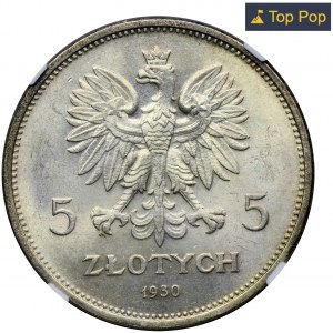 Banner, 5 zlatých 1930 - NGC MS65+ - mělká známka - VÝBORNÝ STAV