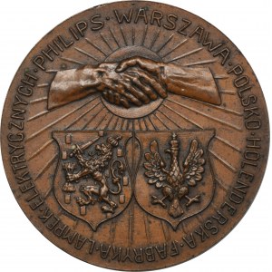 Medaila vyrazená pri príležitosti otvorenia továrne Philips vo Varšave v roku 1923 - RARE, Knedler, signovaná
