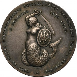 Medal z okazji zniszczenia mostu Poniatowskiego 1915 - RZADKI, Knedler, sygnowany