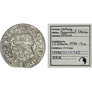 Žigmund III Vaza, olkuský šiling 1594 - VELMI ZRADKÝ, sekera, ex. Marzęta