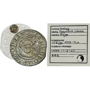 Sigismund III Vasa, Schilling Riga 1597 - EXTREMELY RARE, wrong date 87, ex. Marzęta