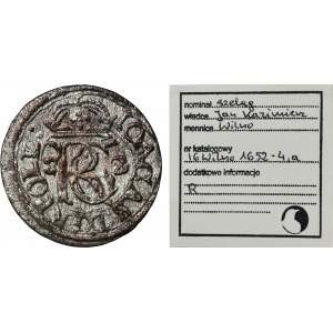 John II Casimir, Schilling Vilnius 1652 - RARE, POLL, ex. Marzęta