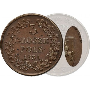Powstanie Listopadowe, 3 Grosze Warszawa 1831 KG - z efektem ducha
