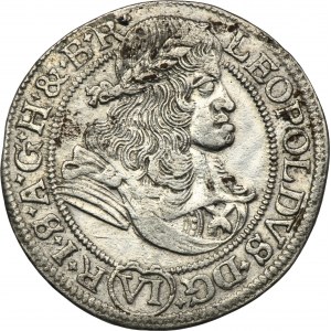 Silesia, Habsburg rule, Leopold I, 6 Kreuzer Breslau 1678 SHS