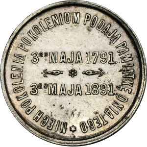 Medaille zum Gedenken an den 100. Jahrestag der Verfassung vom 3. Mai 1891 - SEHR Selten, ERSTE BEKANNTHEIT IN SILBER