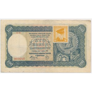 Czechoslovakia, 100 Korum 1940 - with adhesive stamp - II Emisia