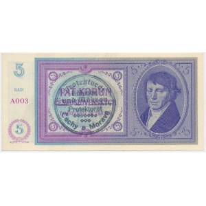 Czechy i Morawy, 5 koron (1939-45) - ze stemplem -