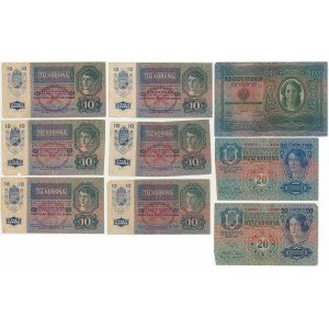 Rakúsko, sada 10-100 korún 1912-15 (9 kusov).