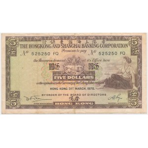 Čína, Hong Kong &amp; Shanghai Bank, 5 USD 1975