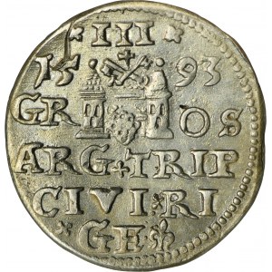 Sigismund III Vasa, 3 Groschen Riga 1593 - LIV, ex. Marzęta