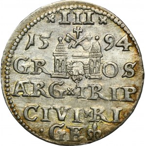 Sigismund III Vasa, 3 Groschen Riga 1594 - LI, ex. Marzęta