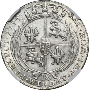 August III Sas, Ort Leipzig 1754 EC - NGC AU58