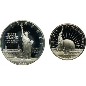 USA, 1986, sada zrkadlových mincí (2 kusy).