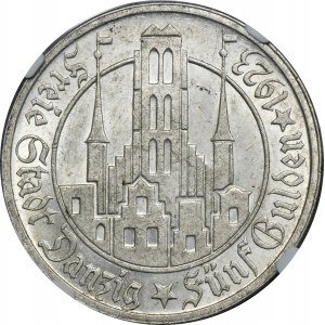 Wolne Miasto Gdańsk, 5 guldenów 1923 Kościół - NGC AU55