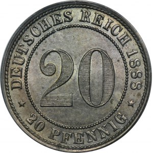 Nemecko, Nemecké cisárstvo, 20 Feniges Muldenhütten 1888 E - PCGS MS65