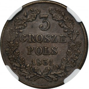 Novemberaufstand, 3 Grosze Warschau 1831 KG - NGC AU55 BN