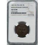 November Uprising, 3 Groschen Warsaw 1831 KG - NGC AU55 BN