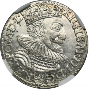 Sigismund III Vasa, Trojak Malbork 1592 - NGC UNC DETAILS - geschlossener Ring
