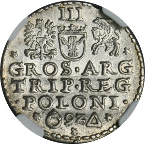 Zygmunt III Waza, Trojak Malbork 1592 - NGC UNC DETAILS - zamknięty pierścień