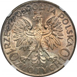 Hlava ženy, 10 zlotých Varšava 1933 - NGC MS62