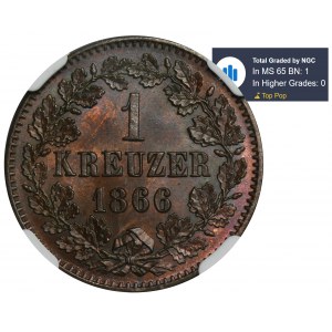 Germany, Baden, Friedrich I, 1 Kreuzer Karlsruhe 1866 - NGC MS65 BN