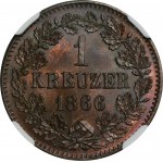 Niemcy, Badenia, Fryderyk I, 1 Krajcar Karlsruhe 1866 - NGC MS65 BN
