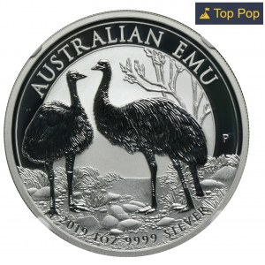 Austrália, Alžbeta II, 1 dolár 2019 - Emu - NGC MS70