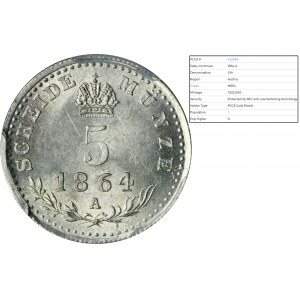 Rakúsko, František Jozef I., 5 krajciarov Viedeň 1864 - PCGS MS64