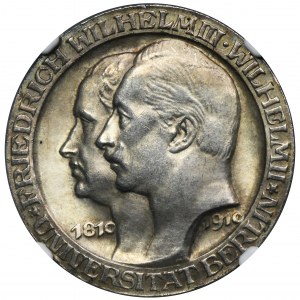 Německo, Pruské království, Vilém II., 3 marky Berlín 1910 - NGC MS62