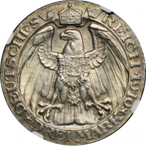 Německo, Pruské království, Vilém II., 3 marky Berlín 1910 - NGC MS62