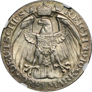 Nemecko, Pruské kráľovstvo, Wilhelm II, 3 marky Berlín 1910 - NGC MS62