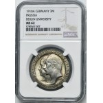 Německo, Pruské království, Vilém II., 3 marky Berlín 1910 - NGC MS62