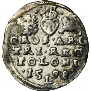 Sigismund III. Vasa, Trojak Lublin 1598 - Buchstabe L, der das Datum teilt, ex. Marzęta