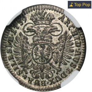 Silesia, Habsburg rule, Karl VI, 3 Kreuzer Breslau 1739 - NGC MS62