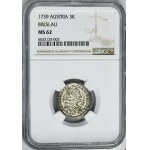 Silesia, Habsburg rule, Karl VI, 3 Kreuzer Breslau 1739 - NGC MS62