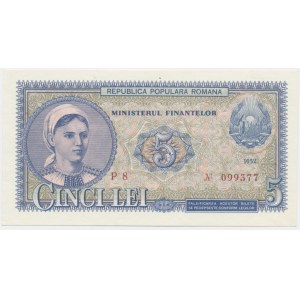 Rumunsko, 5 lei 1952 - červená číslice