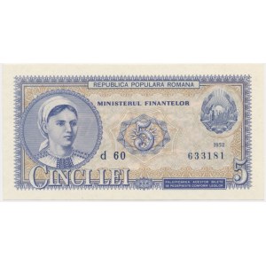 Romania, 5 Lei 1952 - blue serial
