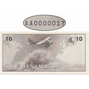 Lithuania, 10 Litu 1991 - AA 0000017 - LOW SERIAL NUMBER