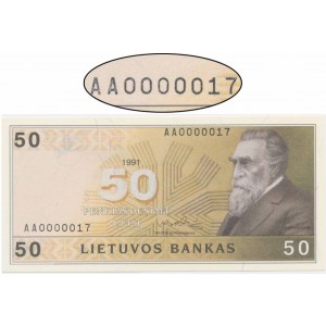 Litwa, 50 litu 1991 - AA 0000017 - NISKI NUMER