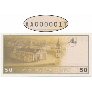 Litwa, 50 litu 1991 - AA 0000017 - NISKI NUMER