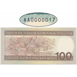 Litva, 100 litas 1991 - AA 0000017 - NÍZKÉ ČÍSLO