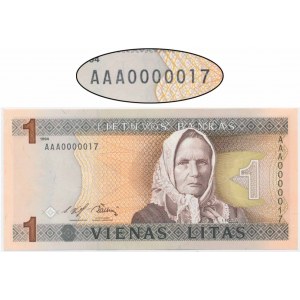 Litwa, 1 lit 1994 - AAA 0000017 - NISKI NUMER