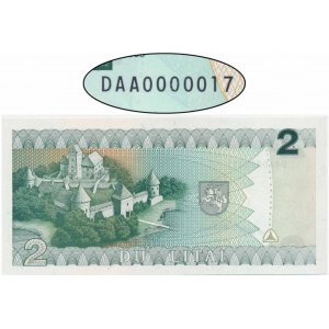 Lithuania, 2 Litai 1993 - DAA 0000017 - LOW SERIAL NUMBER