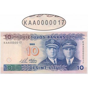 Litwa, 10 litu 1993 - KAA 0000017 - NISKI NUMER