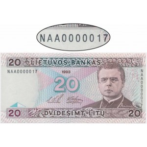 Litauen, 20 Litas 1993 - NAA 0000017 - NIEDRIGE NUMMER