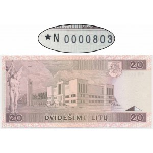 Lithuania, 20 Litu 1993 - ★ N 0000803 - replacement note - RARE
