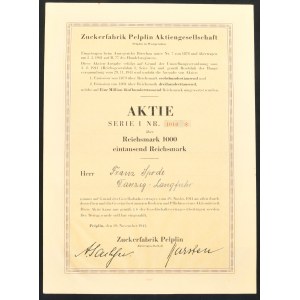 Zuckerfabrik Pelplin AG, registered share of 1,000 marks, 1941